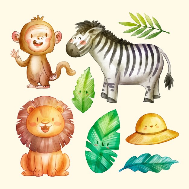 Vector watercolor safari element set