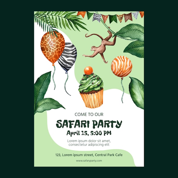 Watercolor safari party poster template