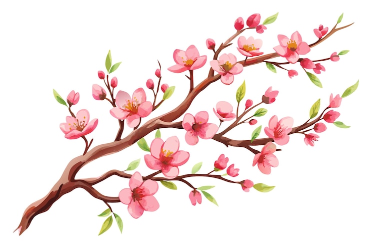 Vector watercolor sakura branch vector illustration on white background