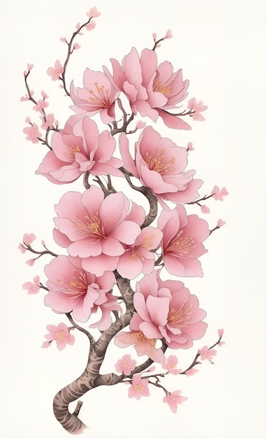 Watercolor sakura branch