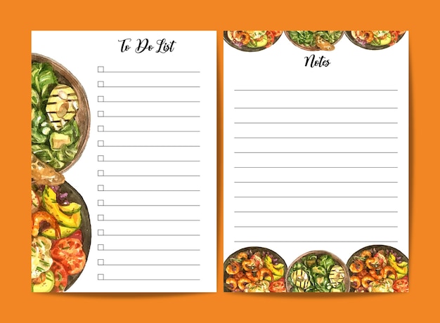 Vector watercolor salad to do list  template