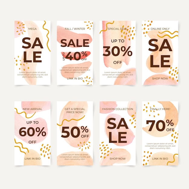 Vector watercolor sale instagram stories set