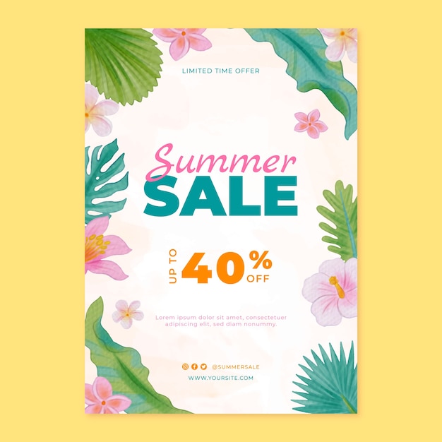 Watercolor sale poster template for summertime