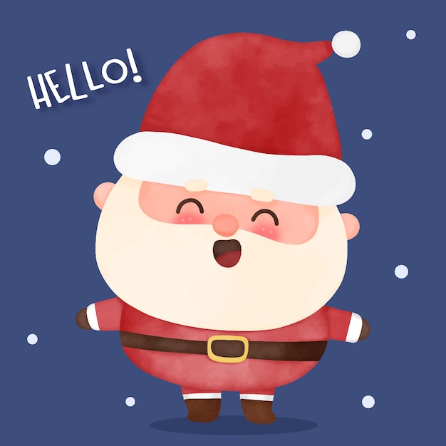 Acquerello babbo natale felice anno nuovo cartone animato kawaii