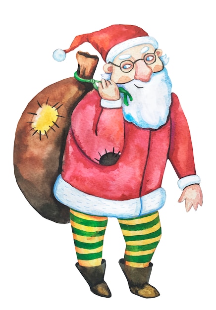 Watercolor santa claus . happy new year .