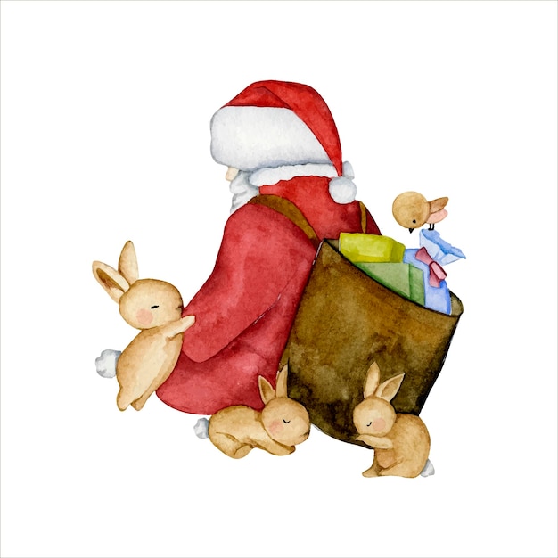 Watercolor santa claus new year