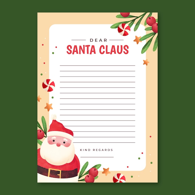 Vector watercolor santa letter template