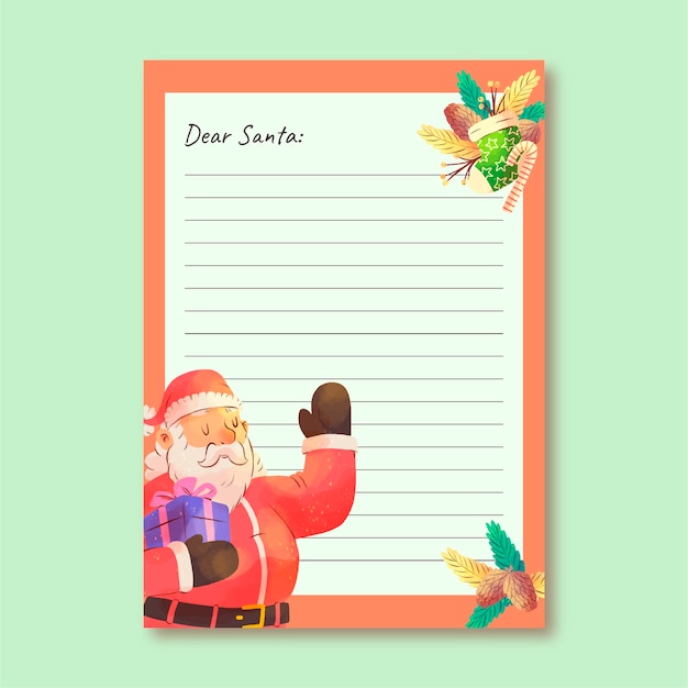 Modello di lettera di babbo natale dell'acquerello