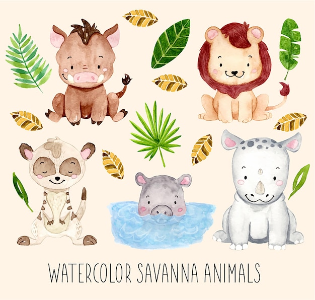 Vector watercolor savanna animals