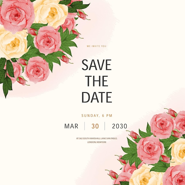 Watercolor save the date wedding invitation card