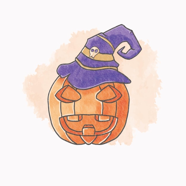 Watercolor scary face pumpkin halloween event