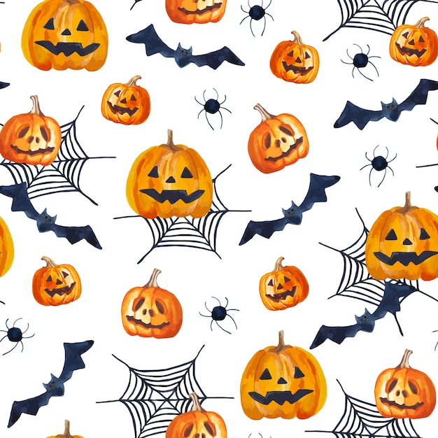 Watercolor scary halloween seamless pattern hand drawn autumn party background