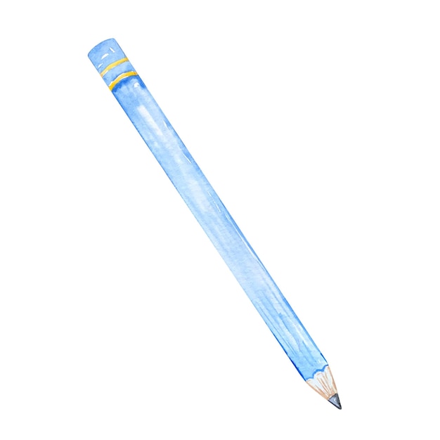 Watercolor school children's blue pencil