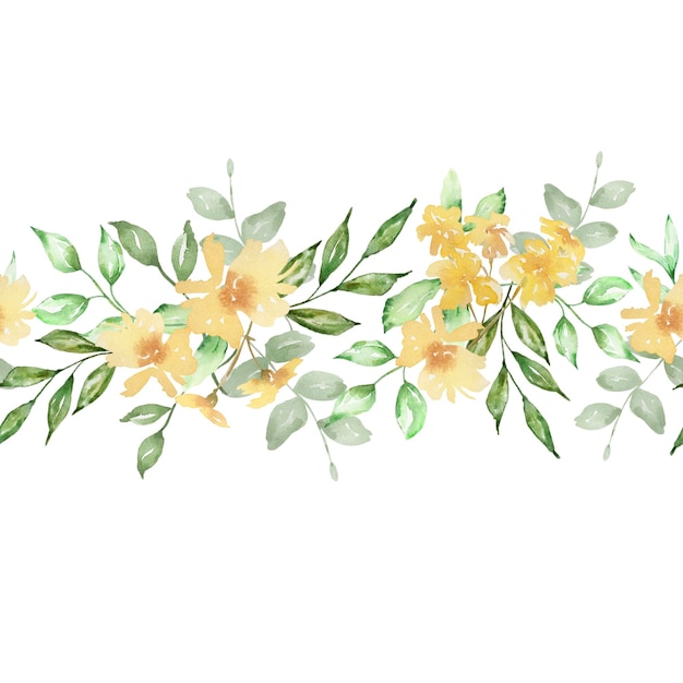 Watercolor seamless border of yellow flowers