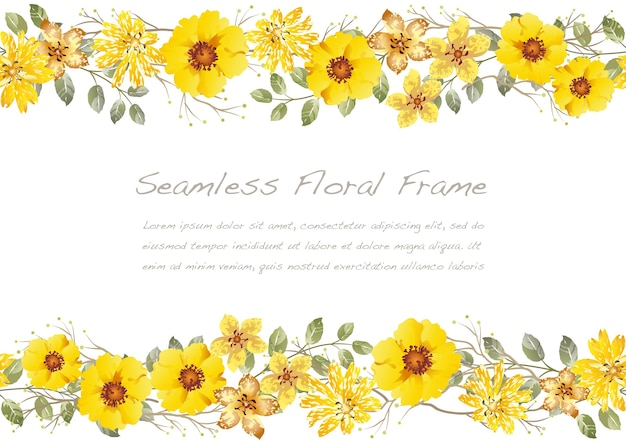 Watercolor seamless floral frame isolated on a white.