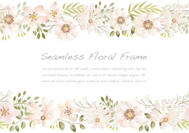 Watercolor seamless floral frame isolated on a white.