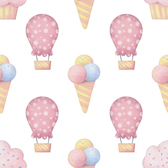 Acquerello seamless pattern carino gelato e baloons