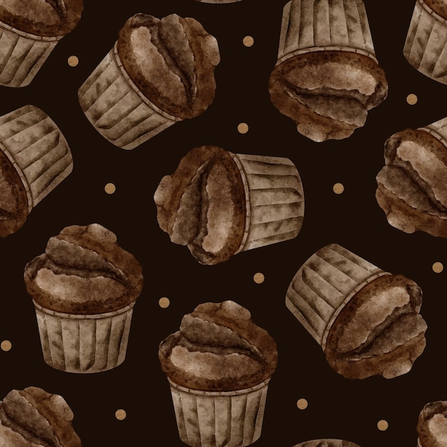 Акварель бесшовный рисунок шоколадных кексов Сладкие пекарские изделия Фон пекарства для дизайна этикеток упаковка товаров карты для пекарни пекарня
