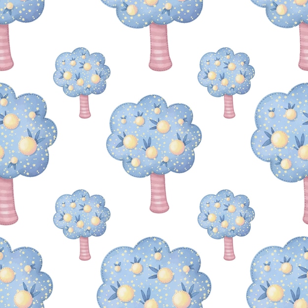 Watercolor seamless pattern cute trees