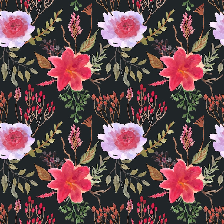 Vector watercolor seamless pattern flowers vintage