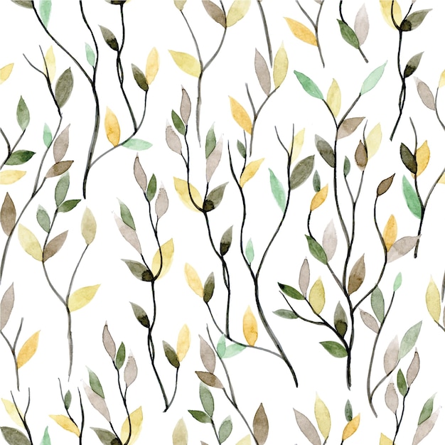 watercolor seamless pattern with autumn leaves. cute simple yellow and brown leaves on a white