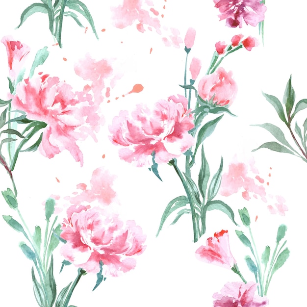 Watercolor seamless pattern with blooming peonies. vector illustration