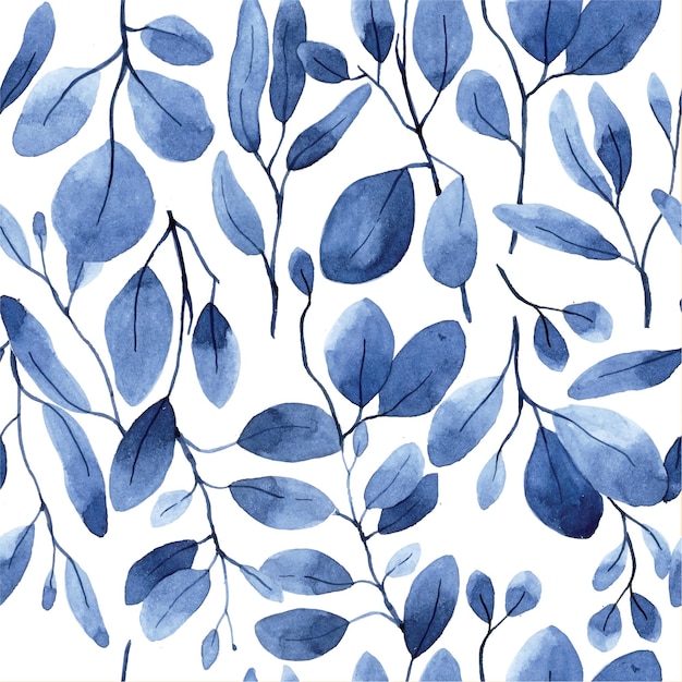 ベクトル 青いユーカリの葉と水彩のシームレスなパターン。白い背景に風通しの良い繊細なプリント