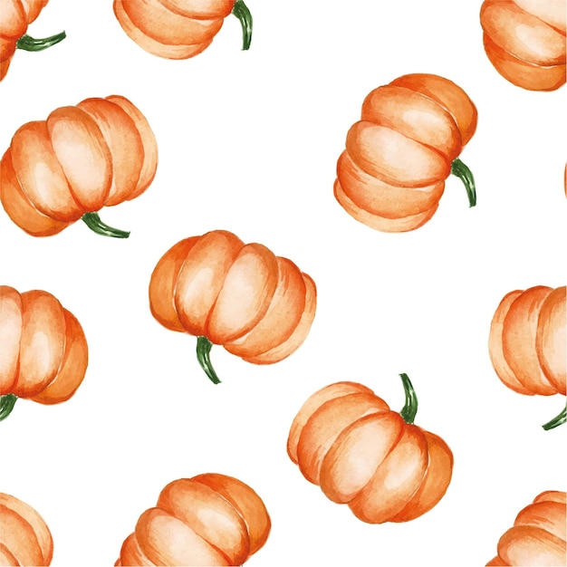 할로윈 추수 감사절을위한 귀여운 오렌지 호박 인쇄와 수채화 원활한 패턴