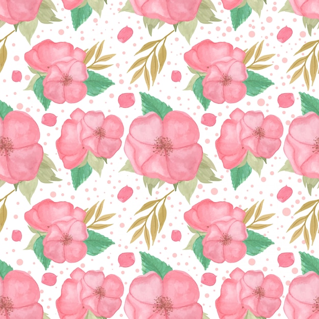 Watercolor seamless pattern with gorgeous pink flower