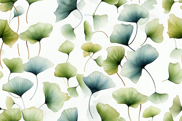 Watercolor seamless pattern with green eucalyptus leaves and dry hydrangea flowers vintage print on
