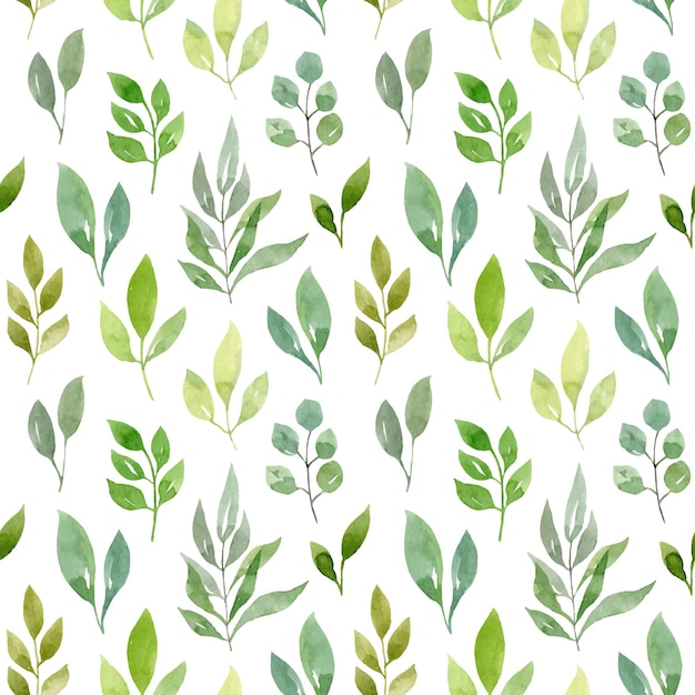 Watercolor seamless pattern with green leaves isolated on white background hand drawn illustration