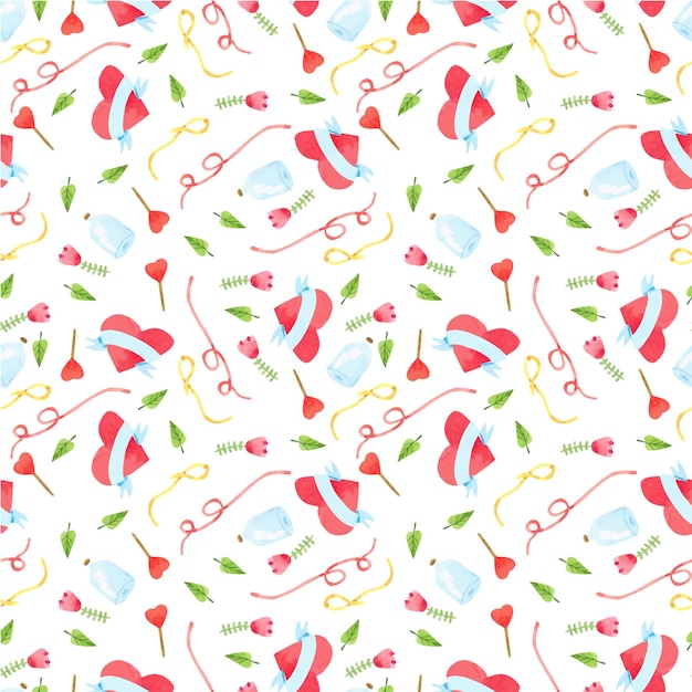 Watercolor seamless pattern with hearts and ribbons For wallpaper textile paper Valentine's Day