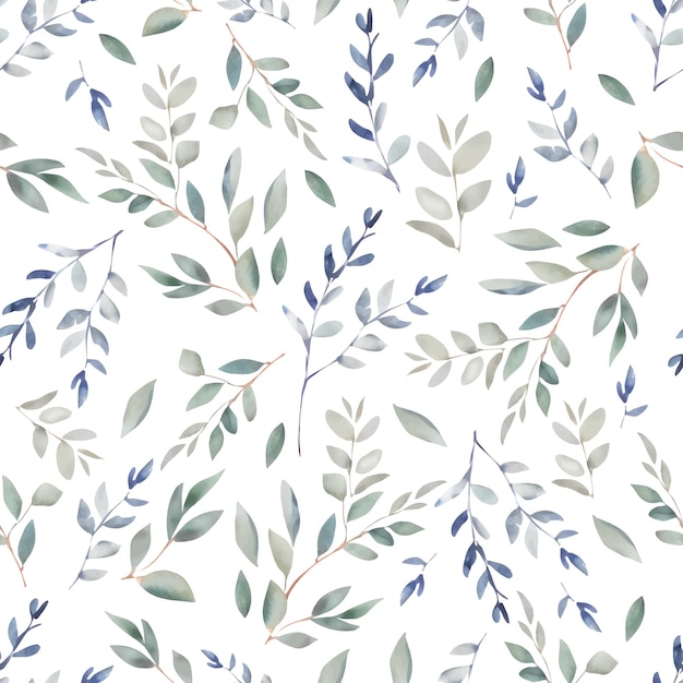 Watercolor seamless pattern with nature leaf art and branches Vector illustration