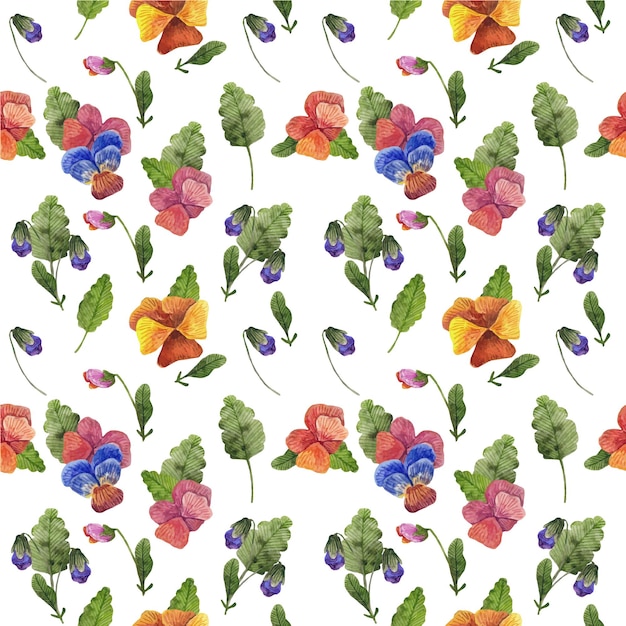 Watercolor seamless pattern with pansy flowers