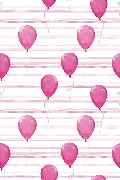 Reticolo senza giunte dell'acquerello con palloncini rosa sfondo carino bambino per il compleanno è una ragazza