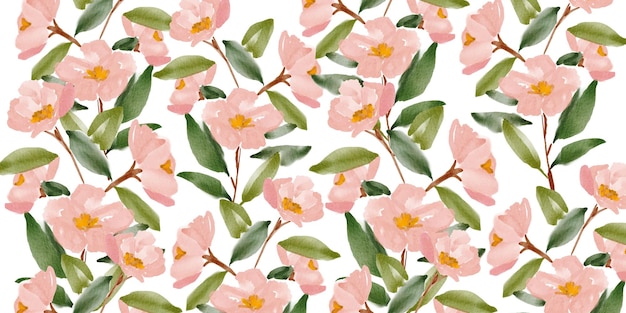 Watercolor seamless pattern with pink cherry blossom flowers brunch Nature floral background
