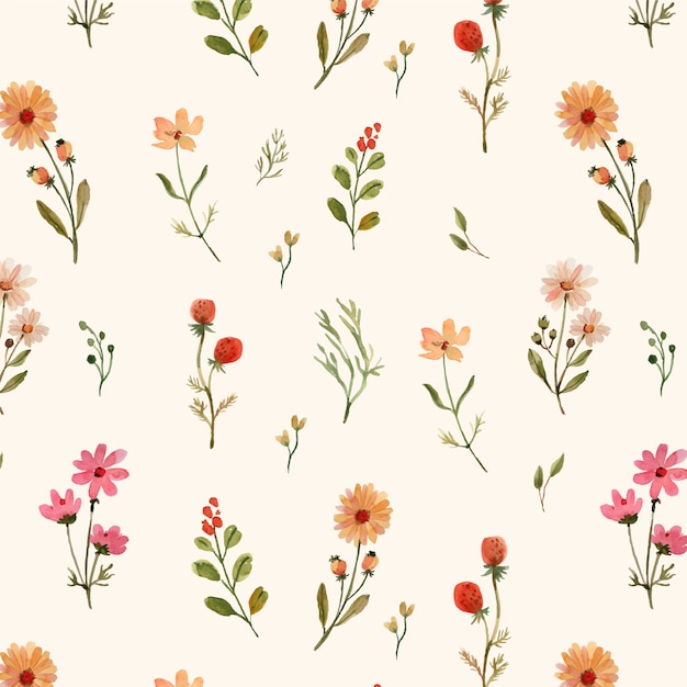 Watercolor Seamless Pattern with Warm Wildflowers