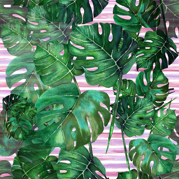 Watercolor seamless tropical leaves pattern