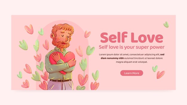 Vector watercolor self love horizontal banner template