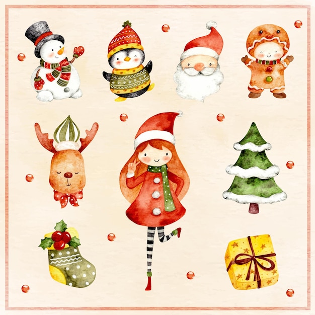 watercolor set of christmas elements