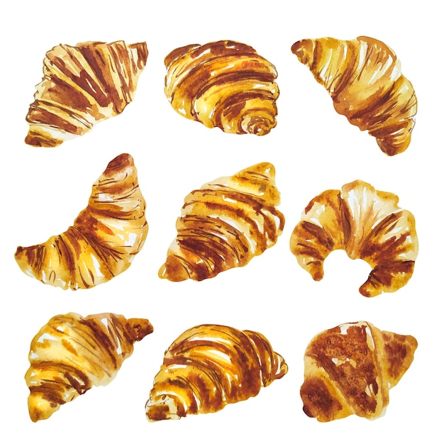 Watercolor set of croissants