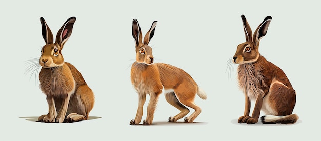 Акварельный набор милых зайцев, выделенных на цветном фоне. Акварельный набросок животного