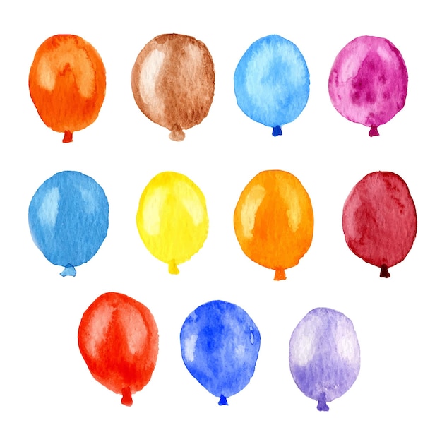 Watercolor set of festive balloons isolated on white illustration Collection of beautiful balloons