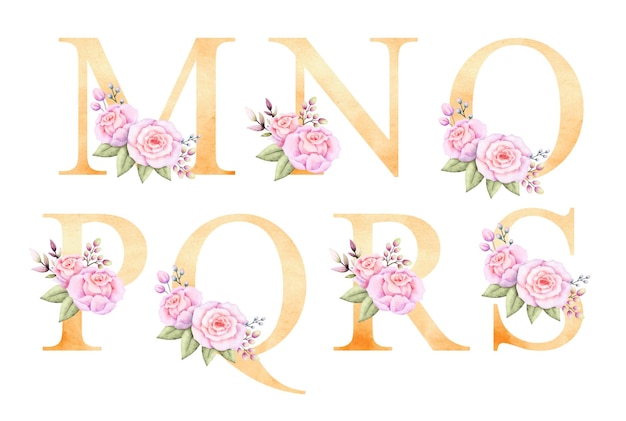 watercolor set of floral alphabet