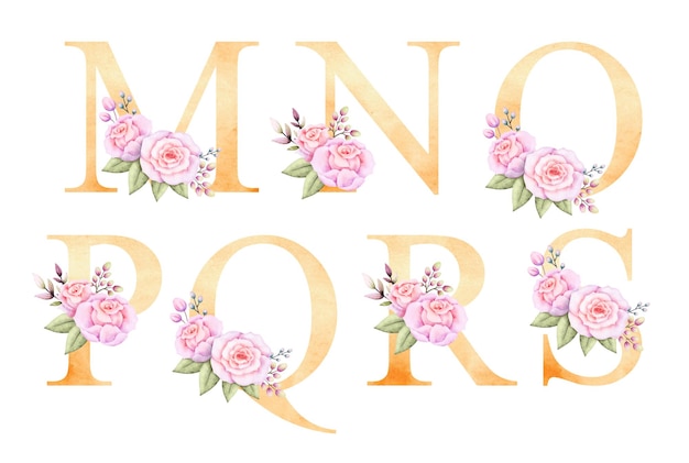 Vector watercolor set of floral alphabet