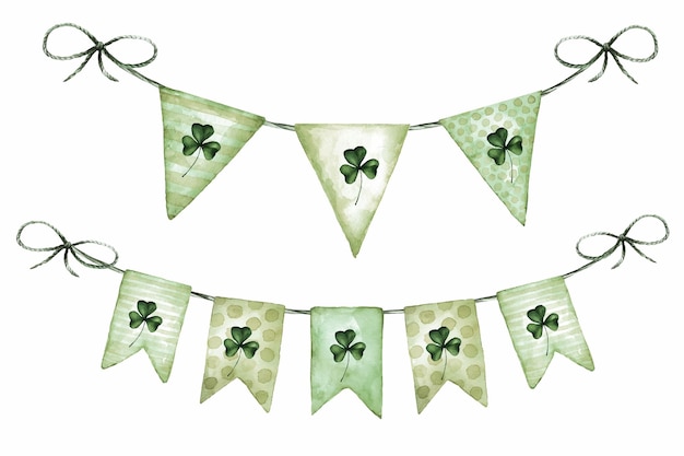 Vector watercolor set of garlands of flags for st patrick's day