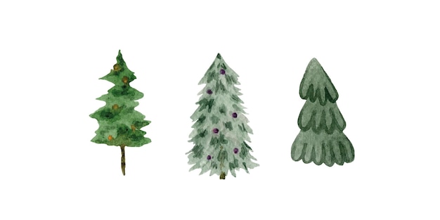 Watercolor set of Shristmas tree soft green white background