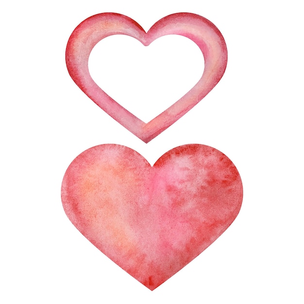 Vector watercolor set valentine's day two hearts
