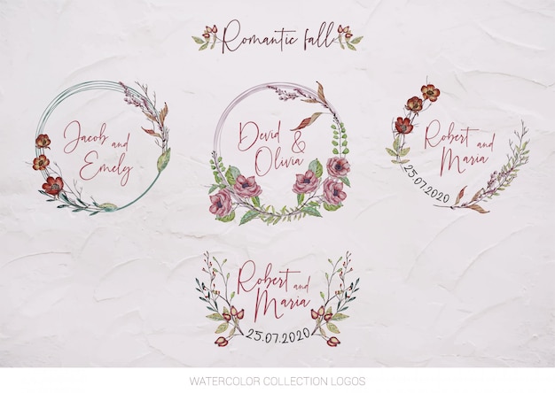 Watercolor set wedding logos