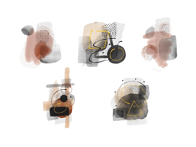 watercolor set with abstract compositions